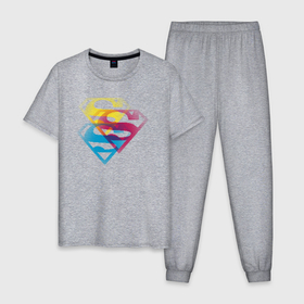 Мужская пижама хлопок с принтом Лого Супермена в Тюмени, 100% хлопок | брюки и футболка прямого кроя, без карманов, на брюках мягкая резинка на поясе и по низу штанин
 | dc | буква | знак | кларк кент | комиксы | логотип | супермен
