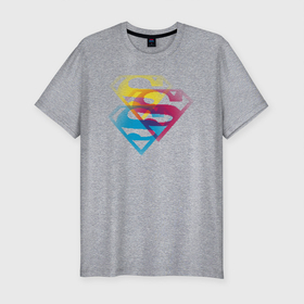 Мужская футболка хлопок Slim с принтом Лого Супермена в Белгороде, 92% хлопок, 8% лайкра | приталенный силуэт, круглый вырез ворота, длина до линии бедра, короткий рукав | dc | буква | знак | кларк кент | комиксы | логотип | супермен