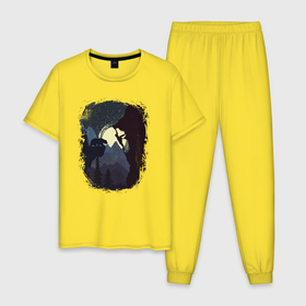 Мужская пижама хлопок с принтом Девочка Альпинист и Медведь в Екатеринбурге, 100% хлопок | брюки и футболка прямого кроя, без карманов, на брюках мягкая резинка на поясе и по низу штанин
 | Тематика изображения на принте: бег | беги | горы | девочка | девушка | женщина | здоровье | йога | лес | медведь | ориентирование | спорт | фитнес | хайкинг | ходьба