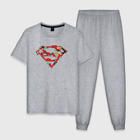 Мужская пижама хлопок с принтом Logo Superman в Курске, 100% хлопок | брюки и футболка прямого кроя, без карманов, на брюках мягкая резинка на поясе и по низу штанин
 | dc | буква | герой | знак | кларк кент | комиксы | логотип | персонаж | супермен