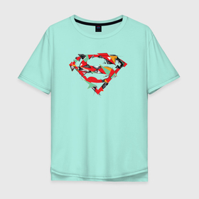 Мужская футболка хлопок Oversize с принтом Logo Superman в Петрозаводске, 100% хлопок | свободный крой, круглый ворот, “спинка” длиннее передней части | Тематика изображения на принте: dc | буква | герой | знак | кларк кент | комиксы | логотип | персонаж | супермен