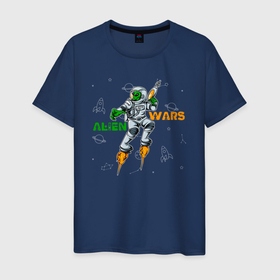 Мужская футболка хлопок с принтом Alien Wars в Курске, 100% хлопок | прямой крой, круглый вырез горловины, длина до линии бедер, слегка спущенное плечо. | alien wars | nasa | аномальное явлени | аполлон | астронавт | джемини | инопланетянин | космический | космическое агентство | космическое пространство | космонавт | космос | летающая тарелка