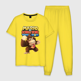 Мужская пижама хлопок с принтом Mario Donkey Kong   Nintendo   Gorilla в Петрозаводске, 100% хлопок | брюки и футболка прямого кроя, без карманов, на брюках мягкая резинка на поясе и по низу штанин
 | donkey kong | eyes | fist | mario | monkey | muzzle | nintendo | paws | video game | видеоигра | глаза | кулак | лапы | марио | нинтендо | обезьяна
