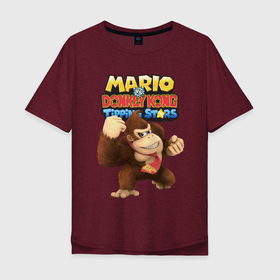 Мужская футболка хлопок Oversize с принтом Mario Donkey Kong   Nintendo   Gorilla , 100% хлопок | свободный крой, круглый ворот, “спинка” длиннее передней части | donkey kong | eyes | fist | mario | monkey | muzzle | nintendo | paws | video game | видеоигра | глаза | кулак | лапы | марио | нинтендо | обезьяна