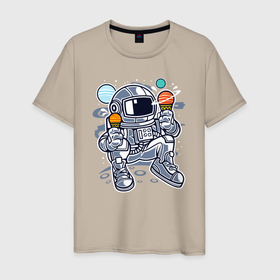 Мужская футболка хлопок с принтом Астронавт ест мороженое из планеты , 100% хлопок | прямой крой, круглый вырез горловины, длина до линии бедер, слегка спущенное плечо. | nasa | аполлон | астронавт | джемини | космический | космическое агентство | космическое пространство | космонавт | космос | макрокосмос | меркурий | наса | скайлэб | созвездие | союз | шаттл