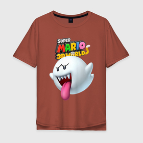 Мужская футболка хлопок Oversize с принтом Boo   Super Mario 3D World   Nintendo в Курске, 100% хлопок | свободный крой, круглый ворот, “спинка” длиннее передней части | boo | eyes | fangs | ghost | jaw | nintendo | super mario | tongue | video game | бу | видеоигра | глаза | клыки | нинтендо | пасть | супер марио | язык