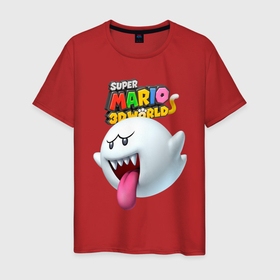 Мужская футболка хлопок с принтом Boo   Super Mario 3D World   Nintendo в Санкт-Петербурге, 100% хлопок | прямой крой, круглый вырез горловины, длина до линии бедер, слегка спущенное плечо. | boo | eyes | fangs | ghost | jaw | nintendo | super mario | tongue | video game | бу | видеоигра | глаза | клыки | нинтендо | пасть | супер марио | язык