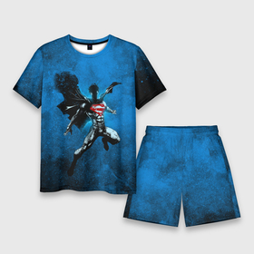 Мужской костюм с шортами 3D с принтом Супермен в небе в Кировске,  |  | dc | брызги | герой | кларк кент | комиксы | космос | небо | персонаж | плащ | супермен | текстура