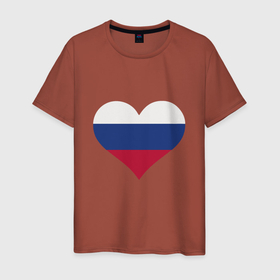 Мужская футболка хлопок с принтом Сердце   Россия в Курске, 100% хлопок | прямой крой, круглый вырез горловины, длина до линии бедер, слегка спущенное плечо. | heart | love | russia | патриот | россия | россиянин | русская | русский | сердечко | сердце | страна