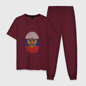 Мужская пижама хлопок с принтом Россия   ДНК в Екатеринбурге, 100% хлопок | брюки и футболка прямого кроя, без карманов, на брюках мягкая резинка на поясе и по низу штанин
 | russia | герб | днк | орел | отпечаток | патриот | россия | россиянин | русская | русский | страна | триколор | флаг