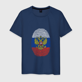 Мужская футболка хлопок с принтом Россия   ДНК в Екатеринбурге, 100% хлопок | прямой крой, круглый вырез горловины, длина до линии бедер, слегка спущенное плечо. | russia | герб | днк | орел | отпечаток | патриот | россия | россиянин | русская | русский | страна | триколор | флаг