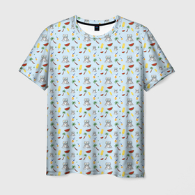 Мужская футболка 3D с принтом FamousNiki tropic в Петрозаводске, 100% полиэфир | прямой крой, круглый вырез горловины, длина до линии бедер | Тематика изображения на принте: famousniki | кот | котики | коты | никикот