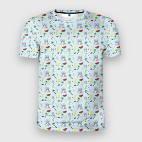 Мужская футболка 3D Slim с принтом FamousNiki tropic , 100% полиэстер с улучшенными характеристиками | приталенный силуэт, круглая горловина, широкие плечи, сужается к линии бедра | famousniki | кот | котики | коты | никикот
