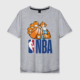 Мужская футболка хлопок Oversize с принтом NBA   Tiger в Кировске, 100% хлопок | свободный крой, круглый ворот, “спинка” длиннее передней части | ball | basketball | hand | nba | tiger | баскетбол | лапы | мяч | тигр