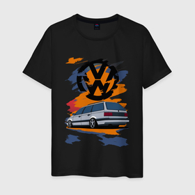 Мужская футболка хлопок с принтом VW Passat B3 Variant в Екатеринбурге, 100% хлопок | прямой крой, круглый вырез горловины, длина до линии бедер, слегка спущенное плечо. | volkswagen | vw | авто | пассат б3 | фольксваген | фольксваген пассат | фольксваген пассат б3