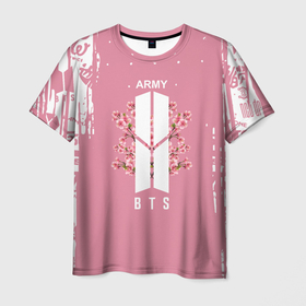 Мужская футболка 3D с принтом bts | ARMY , 100% полиэфир | прямой крой, круглый вырез горловины, длина до линии бедер | bangtan boys | bt21 | bts | k pop | бтс | музыка | неон | розовый | цветы