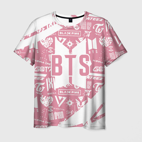 Мужская футболка 3D с принтом bts | паттерн в Петрозаводске, 100% полиэфир | прямой крой, круглый вырез горловины, длина до линии бедер | bangtan boys | bt21 | bts | k pop | бтс | музыка | неон | розовый | цветы