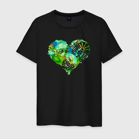 Мужская футболка хлопок с принтом Сердце под сапогами в Белгороде, 100% хлопок | прямой крой, круглый вырез горловины, длина до линии бедер, слегка спущенное плечо. | camouflage | брызги | зеленый | камок | камуфляж | камуфляжный | краска | маскировка | милитари | раскраска | расцветка | сапог | сердце | след