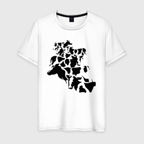 Мужская футболка хлопок с принтом Камуфляж из коров в Белгороде, 100% хлопок | прямой крой, круглый вырез горловины, длина до линии бедер, слегка спущенное плечо. | camouflage | зеленый | камок | камуфляж | камуфляжный | корова | коровья | маскировка | милитари | раскраска | расцветка