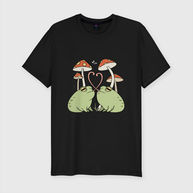 Мужская футболка хлопок Slim с принтом ЛЯГУШКИ ЖАБЫ в Курске, 92% хлопок, 8% лайкра | приталенный силуэт, круглый вырез ворота, длина до линии бедра, короткий рукав | animal | fly agaric | frog | toad | жаба | животное | лягушка | мухомор