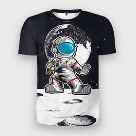 Мужская футболка 3D Slim с принтом космонавт    каратист в Екатеринбурге, 100% полиэстер с улучшенными характеристиками | приталенный силуэт, круглая горловина, широкие плечи, сужается к линии бедра | Тематика изображения на принте: астрология | карате | каратист | космический | космонавт | космос