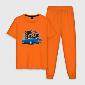 Мужская пижама хлопок с принтом Ride  the classic в Екатеринбурге, 100% хлопок | брюки и футболка прямого кроя, без карманов, на брюках мягкая резинка на поясе и по низу штанин
 | Тематика изображения на принте: гонки | классика | ретро | ретро автомобиль | ретро машина | старая машина