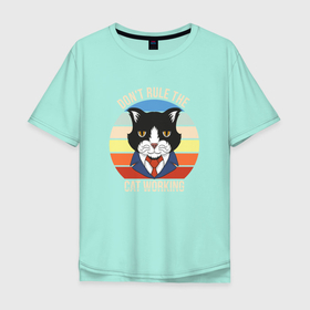 Мужская футболка хлопок Oversize с принтом Кот в костюме , 100% хлопок | свободный крой, круглый ворот, “спинка” длиннее передней части | Тематика изображения на принте: деловой | кот | котенок | котик | кошка | серьезный