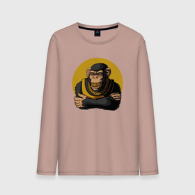 Мужской лонгслив хлопок с принтом Обезьяна с золотой цепью в Белгороде, 100% хлопок |  | monkey | золотая цепь | золото | обезьяна | обезьянка | цепочка