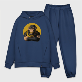 Мужской костюм хлопок OVERSIZE с принтом Обезьяна с золотой цепью ,  |  | monkey | золотая цепь | золото | обезьяна | обезьянка | цепочка