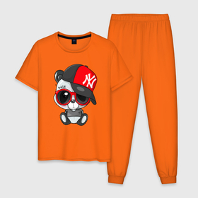 Мужская пижама хлопок с принтом Cool Panda   Панда в Кировске, 100% хлопок | брюки и футболка прямого кроя, без карманов, на брюках мягкая резинка на поясе и по низу штанин
 | china | hate | panda | tattoo | иероглиф | китай | медведь | мишка | панда | тату