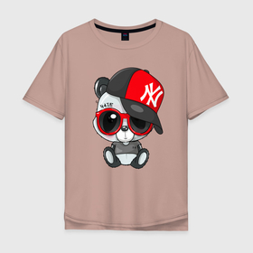 Мужская футболка хлопок Oversize с принтом Cool Panda   Панда в Санкт-Петербурге, 100% хлопок | свободный крой, круглый ворот, “спинка” длиннее передней части | china | hate | panda | tattoo | иероглиф | китай | медведь | мишка | панда | тату