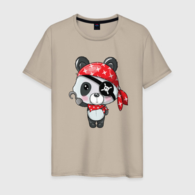 Мужская футболка хлопок с принтом Панда Пират   Panda в Петрозаводске, 100% хлопок | прямой крой, круглый вырез горловины, длина до линии бедер, слегка спущенное плечо. | Тематика изображения на принте: panda | pirate | медведь | мишка | панда | пират