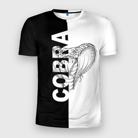 Мужская футболка 3D Slim с принтом КОБРА (COBRA) Ч Б в Новосибирске, 100% полиэстер с улучшенными характеристиками | приталенный силуэт, круглая горловина, широкие плечи, сужается к линии бедра | cobra | dragon | king cobra | poisonous snake | reptile | snake | бросок кобры | гадюка | год змеи | гюрза | змеиная кожа | змея | кобра | королевская кобра | питон | пресмыкающееся | созвездие змеи | удав | уж | чёрно белое | чешуя