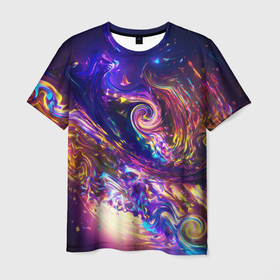 Мужская футболка 3D с принтом Neon space pattern 3022 в Петрозаводске, 100% полиэфир | прямой крой, круглый вырез горловины, длина до линии бедер | abstraction | color | neon | space | абстракция | космос | неон | цвет