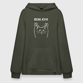 Худи SuperOversize хлопок с принтом Bon Jovi Рок кот в Новосибирске, 70% хлопок, 30% полиэстер, мягкий начес внутри | карман-кенгуру, эластичная резинка на манжетах и по нижней кромке, двухслойный капюшон
 | bon | bon jovi | jovi | rock | бон | бон джови | глэм | группа | джови | джон | метал | рок | рок кот | роккот | хард