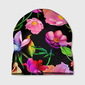 Шапка 3D с принтом Цветочный узор   Floral pattern в Кировске, 100% полиэстер | универсальный размер, печать по всей поверхности изделия | fashion | flower | leaf | pattern | лист | мода | узор | цветы
