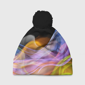 Шапка 3D c помпоном с принтом Цветной дым   Color pattern в Тюмени, 100% полиэстер | универсальный размер, печать по всей поверхности изделия | color | fashion | pattern | smoke | дым | мода | узор | цвет