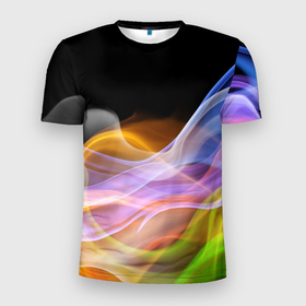 Мужская футболка 3D Slim с принтом Цветной дым   Color pattern в Белгороде, 100% полиэстер с улучшенными характеристиками | приталенный силуэт, круглая горловина, широкие плечи, сужается к линии бедра | color | fashion | pattern | smoke | дым | мода | узор | цвет