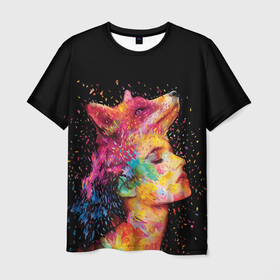 Мужская футболка 3D с принтом Девушка  лиса в Петрозаводске, 100% полиэфир | прямой крой, круглый вырез горловины, длина до линии бедер | face | fashion | fox | girl | vanguard | авангард | девушка | лиса | лицо | мода