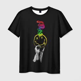 Мужская футболка 3D с принтом NIRVANA цветной дым в Тюмени, 100% полиэфир | прямой крой, круглый вырез горловины, длина до линии бедер | Тематика изображения на принте: nirvana | альтернативный рок | группа | дым | курт кобейн | лого | логотип | логотип нирвана | музыка | нирвана | песни | рок