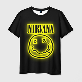 Мужская футболка 3D с принтом NIRVANA (неон) в Новосибирске, 100% полиэфир | прямой крой, круглый вырез горловины, длина до линии бедер | nirvana | альтернативный рок | группа | курт кобейн | логотип нирвана | музыка | неон | нирвана | песни | рок