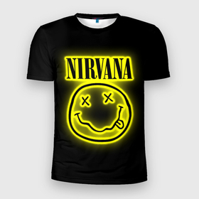 Мужская футболка 3D Slim с принтом NIRVANA (неон) в Кировске, 100% полиэстер с улучшенными характеристиками | приталенный силуэт, круглая горловина, широкие плечи, сужается к линии бедра | nirvana | альтернативный рок | группа | курт кобейн | логотип нирвана | музыка | неон | нирвана | песни | рок