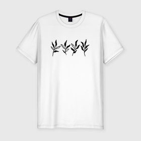 Мужская футболка хлопок Slim с принтом Веточки с листьями , 92% хлопок, 8% лайкра | приталенный силуэт, круглый вырез ворота, длина до линии бедра, короткий рукав | ветки | веточки | листья | растения | с листьями | черные