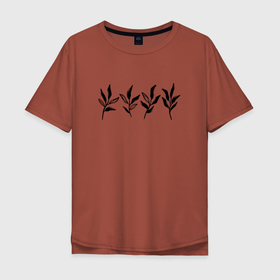 Мужская футболка хлопок Oversize с принтом Веточки с листьями в Курске, 100% хлопок | свободный крой, круглый ворот, “спинка” длиннее передней части | ветки | веточки | листья | растения | с листьями | черные