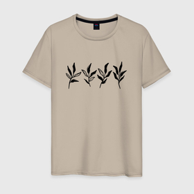 Мужская футболка хлопок с принтом Веточки с листьями в Тюмени, 100% хлопок | прямой крой, круглый вырез горловины, длина до линии бедер, слегка спущенное плечо. | ветки | веточки | листья | растения | с листьями | черные