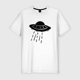 Мужская футболка хлопок Slim с принтом Летающая тарелка, дудл в Екатеринбурге, 92% хлопок, 8% лайкра | приталенный силуэт, круглый вырез ворота, длина до линии бедра, короткий рукав | дудл | инопланетяне | корабль | космический | летающая | нло | пришельцы | тарелка | черный