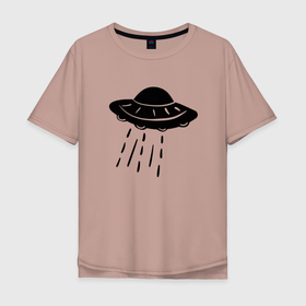 Мужская футболка хлопок Oversize с принтом Летающая тарелка, дудл в Тюмени, 100% хлопок | свободный крой, круглый ворот, “спинка” длиннее передней части | дудл | инопланетяне | корабль | космический | летающая | нло | пришельцы | тарелка | черный