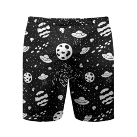 Мужские шорты спортивные с принтом Космос, дудл в Петрозаводске,  |  | Тематика изображения на принте: дудл | звезды | инопланетяне | корабли | космические | космос | летающие | паттерн | планеты | пришельцы | тарелки | черно белый