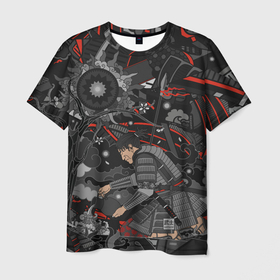 Мужская футболка 3D с принтом Самурай у сакуры в Кировске, 100% полиэфир | прямой крой, круглый вырез горловины, длина до линии бедер | japan | sakura | samurai | графика | иллюстрация | сакура | самурай | япония