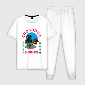 Мужская пижама хлопок с принтом Crocodile Крокодил , 100% хлопок | брюки и футболка прямого кроя, без карманов, на брюках мягкая резинка на поясе и по низу штанин
 | crocodile | брэнд | кроко | крокодил